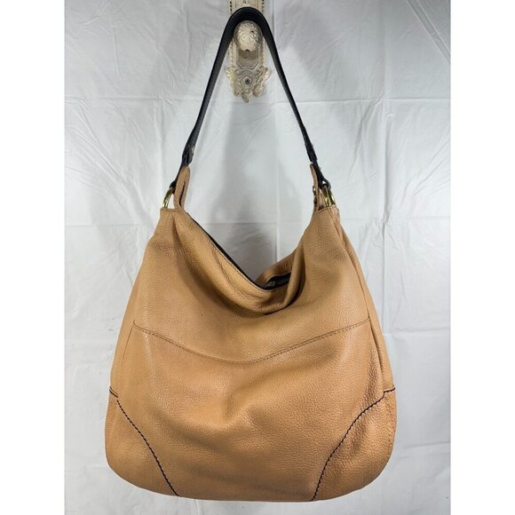 Oryany Adele Colorblock Tan & Brown Pebbled Leather Hobo Shoulder Handbag - Picture 2 of 14